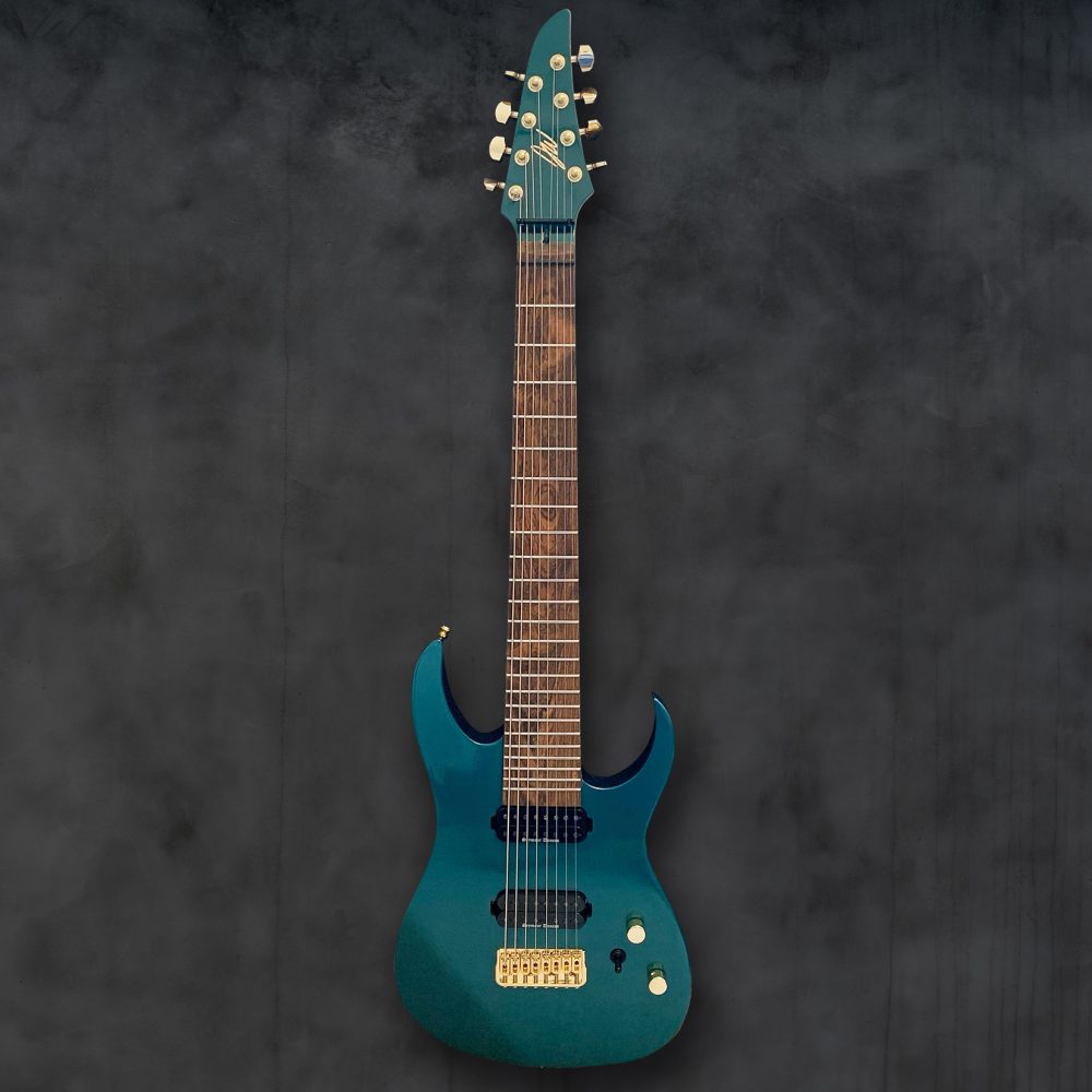 Atlantean 8 string custom guitar in teal and gold by Jon Wade Guitars